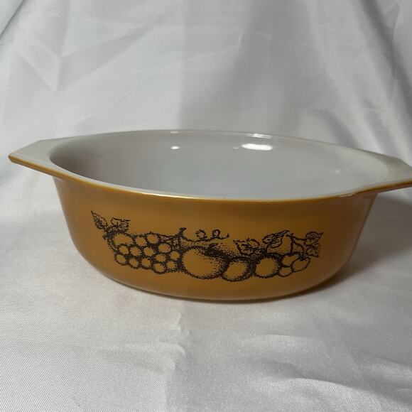 Vintage Pyrex Old Orchard 1970's 043 1 1/2 QT Oval Casserole Dish Burnt Orange - Picture 2 of 8